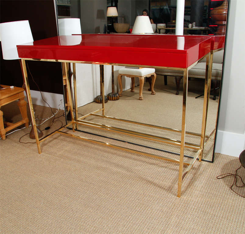 Red Lacquered Desk with Brass Base